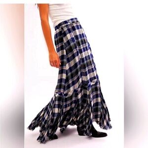 Free People Bordeaux plaid maxi skir sz Small
